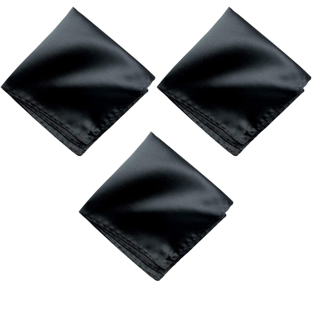 young arrow Satin Pocket Square for Men, Wedding Handkerchief for Suits, Blazers & Tuxedo, Men's Pocket Square Combo (Pack of 3) (Black)-picture-24