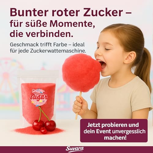 Zuckerwatte Zucker mit Geschmack Kirsche Rot farbiger Aromazucker 1kg für die Zuckerwattemaschine – Bild 3