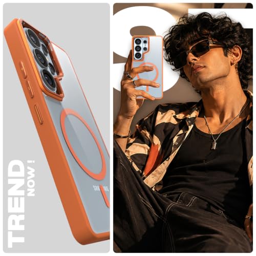 Image of Pikkme Back Cover for Samsung S26 Ultra 5G | Shockproof | Mag-Safe Compatible | Hard Transparent Back | Premium Raised Camera Protection | Bumper Case (Orange Mag-Safe)