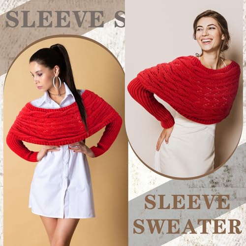 Image of Geyoga 2 Pcs Scarf with Sleeves for Women Knitted Wrap Sweater Scarf with Sleeves Shrugs for Women Wrap Shawl