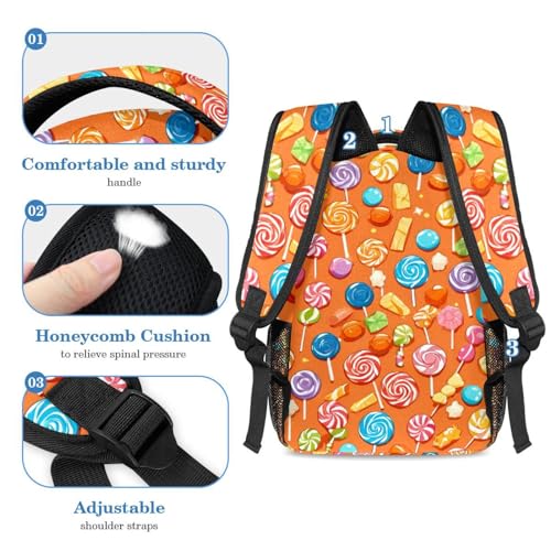 Sac à dos avec trousse à crayons au motif bonbons orange multicolore fun - 4
