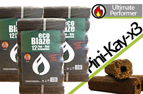 EcoBlaze Pini-Kay Briquette 3 Packs (30Kg) - Hardwood High Heat Out Put Long Burning Eco-Log Briquettes - Perfect for Fireplace, Firepits, Stoves, Chimneas