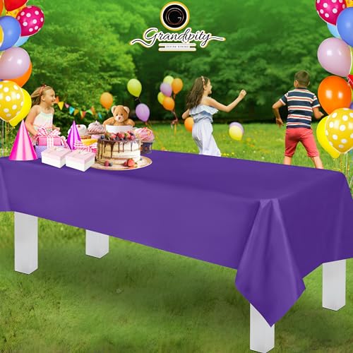 Image of Grandipity 24 Pack Premium Disposable Plastic Tablecloth 54 Inch. x 108 Inch. Decorative Rectangle Table Cover - Purple