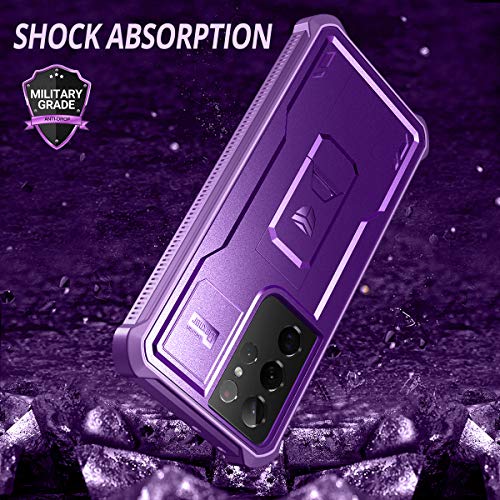 Image of Dexnor for Samsung Galaxy S21 Ultra Case, [Built in Screen Protector and Kickstand] Heavy Duty Military Grade Protection Shockproof Protective Cover for Samsung Galaxy S21 Ultra 5G, 6.8 inch Purple
