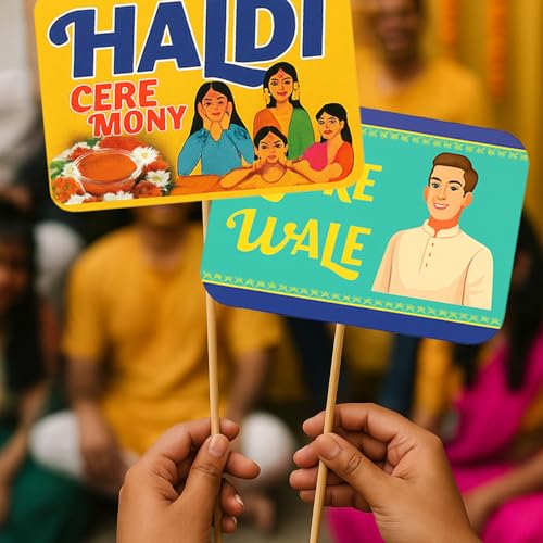Image of Rozi Decoration Haldi Ceremony Photobooth Props Set of 15 Sticks for The Bride and Her Family, Pre-Wedding and Wedding Photographic Props Pack of 2