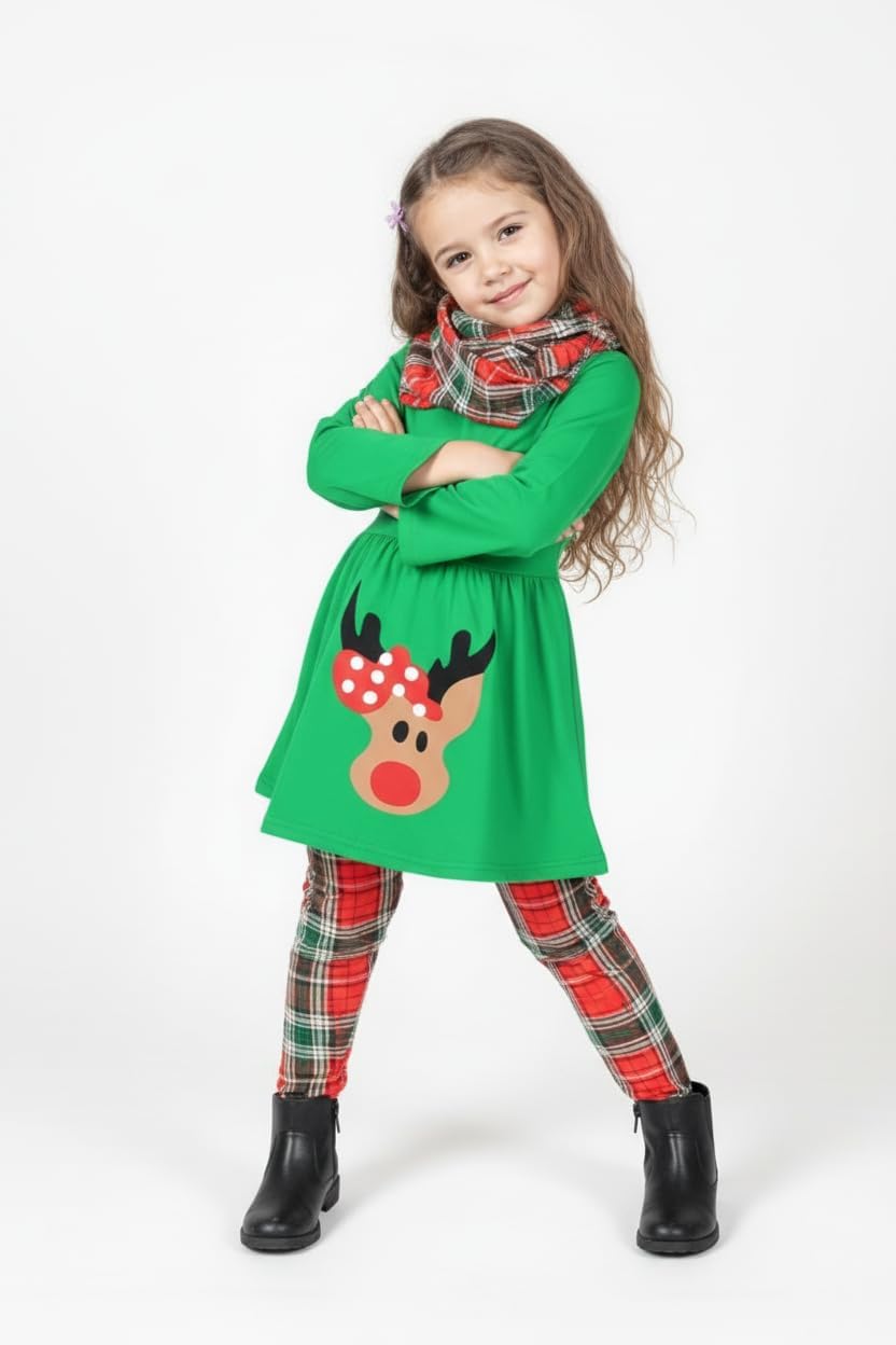 Unique Baby Girls Kids Toddler 3pc Outfit Set Long Sleeve Soft Knit Tunic Top Leggings and Scarf - Image 3