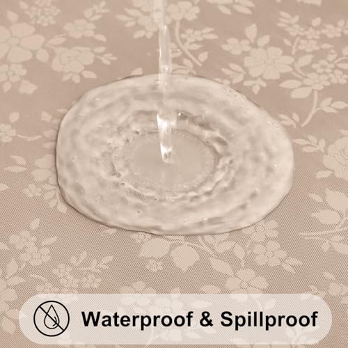 Image of Smiry Rectangle Table Cloth, Waterproof Heavy Duty Vinyl Tablecloths, Wipeable Washable Table Cover for Kitchen and Dining Room (Khaki, 60 inch X 84 inch)
