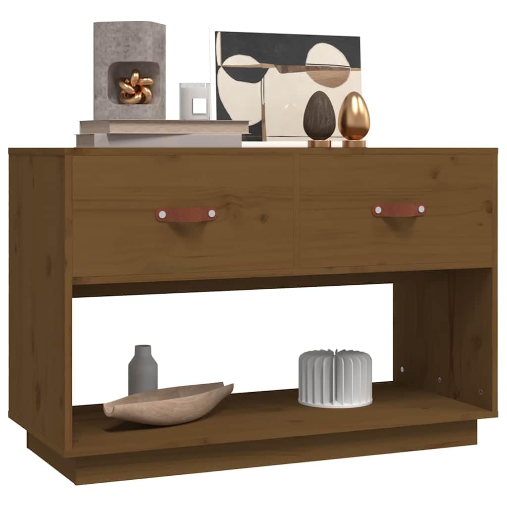 Meuble TV en pin massif marron miel 90 x 40 x 60 cm
