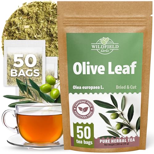 Image of 50 Bags Olive Leaf Tea Dried Olive Leaf Herbal Tea (Olea Europaea) - 50 Count 1.5 g Bags Hojas De Olivo Secas