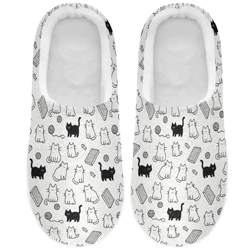 Cute Cat Black and White Mens Womens Slippers Cozy Memory Foam Slippers Slip On Warm House Shoes for Indoor Outdoor Size 16/17 2302129