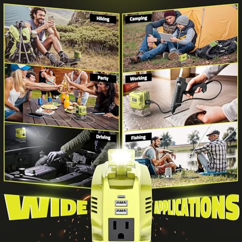 Image of Ecarke 200W Portable Power Inverter Compatible with Ryobi 18V Battery, DC 18V to AC 110V Power Station with 1 AC Outlet, 2 USB, 1 Type-C & LED Light, for Outdoor Emergency Use (No Battery)(2-Pack)