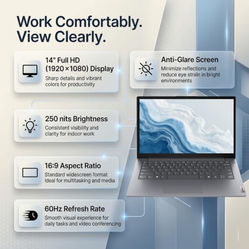 Image of Lenovo V14, Intel Core i3-1315U, 8GB RAM, 512GB SSD, FHD 14 inch (35.56cm), Windows 11 Home, Office 2024, Luna Grey, 1.37Kg, 83HDA05HIG, 250 Nits, 1Y Onsite Warranty, Laptop