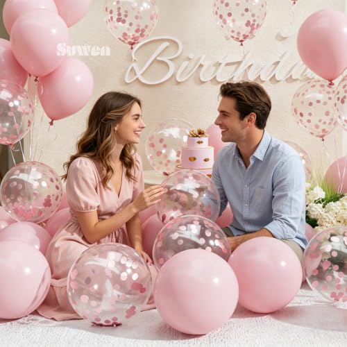 Image of SUWEN 47PCS Light Pink Latex Balloons and Confetti Balloons Set