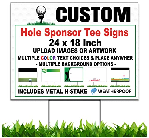 Custom Golf Signs, Hole Sponsor Signs, Golf Tee Signs, Custom Yard Sign 24 X 18 Inch, Corrugated Plastic, H-Stake Included