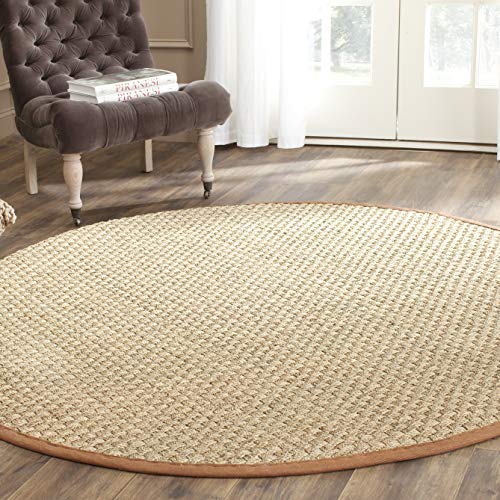 Safavieh Natural Fiber Collection NF114B Basketweave Natural and Brown Summer Seagrass Round Area Rug (6' Diameter)