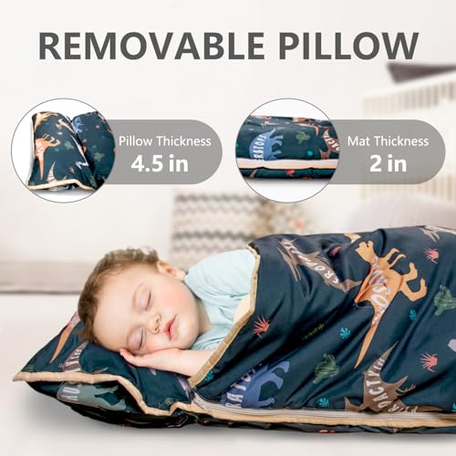 Image of Primlect Toddler Nap Mat Extra Large Thickened 55''x35'', Soft Sleeping Bag with Detachable Minky Blanket and Pillow, Portable for Daycare, Preschool, Kindergarten, Travel, Boys and Girls