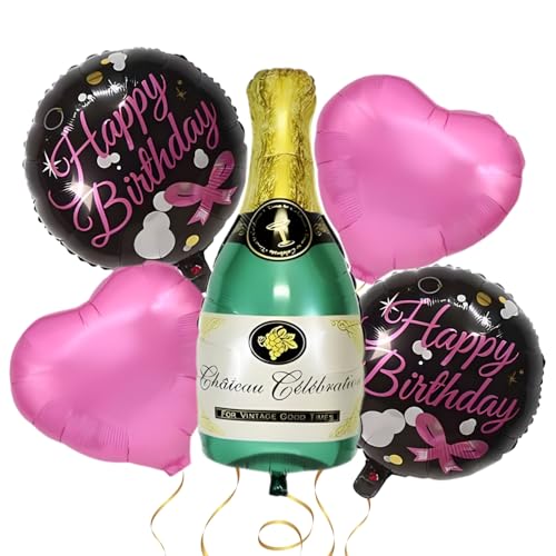 Image of KITTER Champagne Foil Balloons for Birthday - 5 pc Set with Big 32 inch Champagne Bottle for Decoration | Birthday Decoration Items for Men | Cheers Foil Balloon for Husband Wife |Party Decor for Men