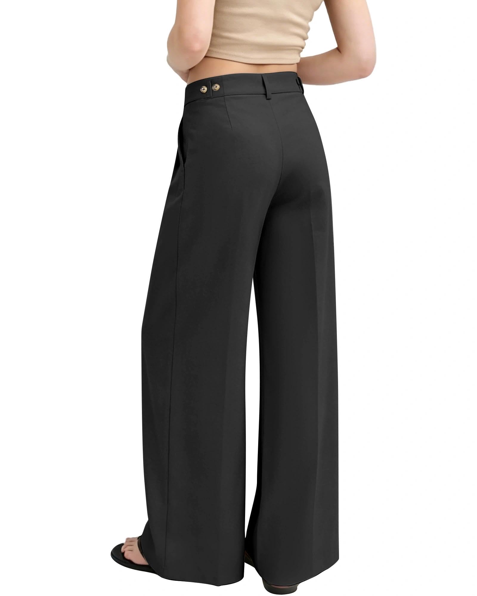 JUOIANTANG Damen Anzughosen hoch Taille Bundfalten Business Casual Palazzohose mit weitem Bein und Taschen Frauen Stoffhosen