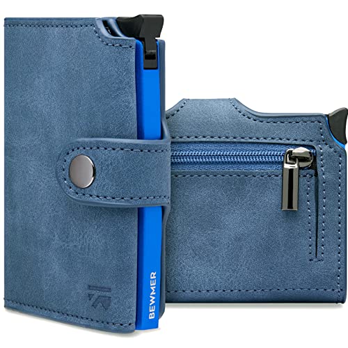 BEWMER v2 Kartenetui mit RFID-Schutz & Anti-Cloning - Damen & Herren Geldbörse mit Münzfach & Platz für 9 Kreditkarten | Kunstleder Portemonnaie Herren & Damen mit Clipverschluss | Hellblau-Blau BEWMER v2 Kartenetui mit RFID-Schutz & Anti-Cloning - Damen & Herren Geldbörse mit Münzfach & Platz für 9 Kreditkarten | Kunstleder Portemonnaie Herren & Damen mit Clipverschluss | Hellblau-Blau