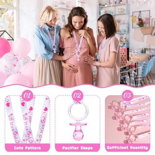 Image of XINHUIDALSQ 36 Baby Shower Pacifiers Necklace, Acrylic Pacifier Necklace for Baby Shower Girls Boys Party Favors Charm /Gender Reveal Party Table Scatter /Game Props(Pink)