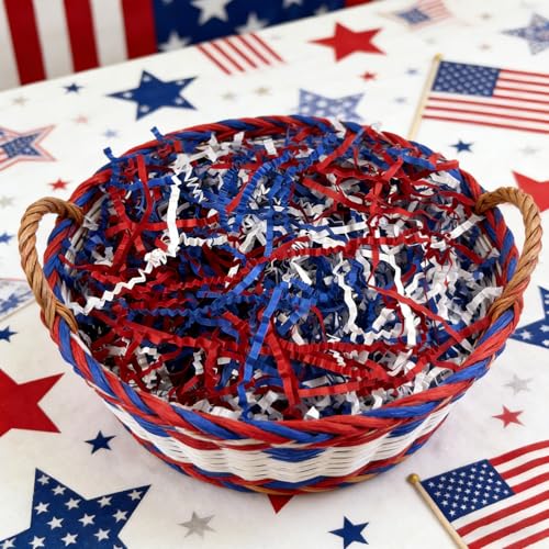 Image of Zankubom 1 /2LB Crinkle Cut Paper Shred Filler Great for Gift Wrapping, Basket Fillers, Birthday, Gift Wrapping, Anniversary, Halloween Christmas Party Decor Filling Supplies Red White Blue