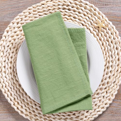 Serviettes de table rustiques vert sauge lot de 8 en coton et lin pr les mariages - 6