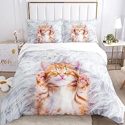 Juego de Ropa de Cama para Gatos, Bonito Juego de Ropa de Cama con Funda nórdica y Funda de Almohada (Double（200x200cm）, C)