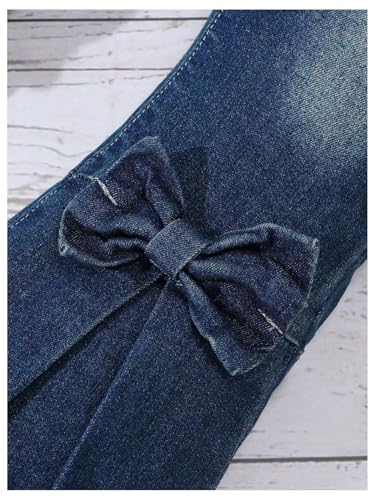 WDIRARA Toddler Girl's High Waisted Bow Front Bell Bottom Jeans Flare Leg Denim Pants Dark Blue 4Y3