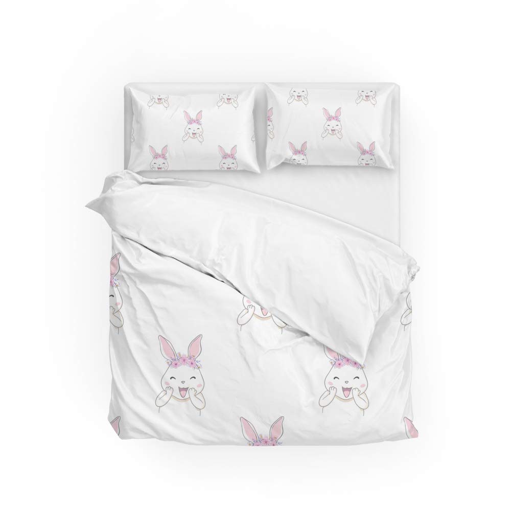 Parure de lit lapin mignon King size CHEHONG avec housse de couette et taies