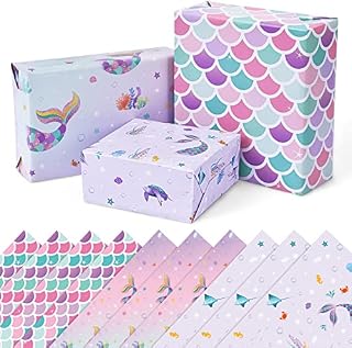 Mermaid Wrapping Paper Sheets - Gift Wrapping Paper 10 Sheets 20 * 27inch Coated Packing Paper for Girls Birthday Christmas Baby Shower Party Supplies