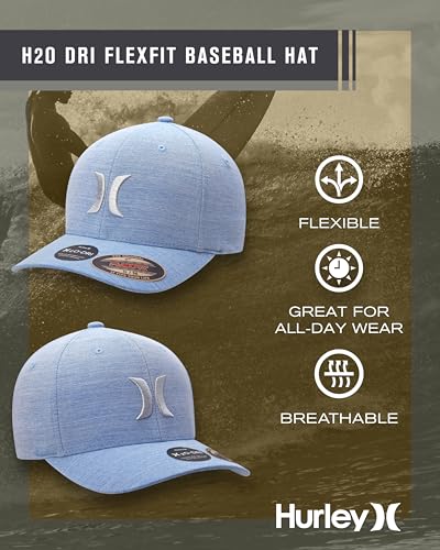 Image of Hurley Mens Baseball Cap - Moisture Wicking Curved Brim Flexfit Fitted Hats for Men with H2O-Dri Sweatband (Sizes: S-XL)
