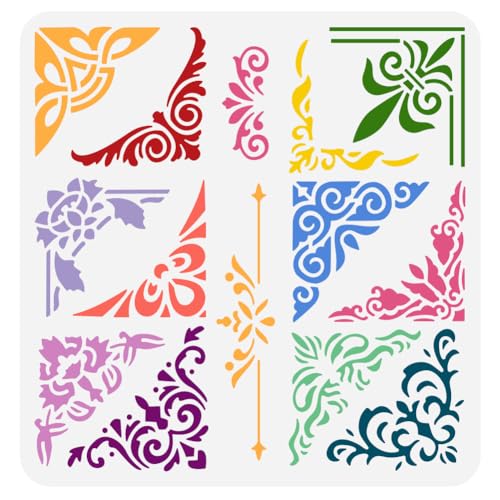 FINGERINSPIRE Floral Corner Stencil 30x30cm Decorative Borders Painting Template 12 Styles Corner 2 Styles Borders Pattern Stencil for Painting on Wood Wall Fabric Paper Furniture
