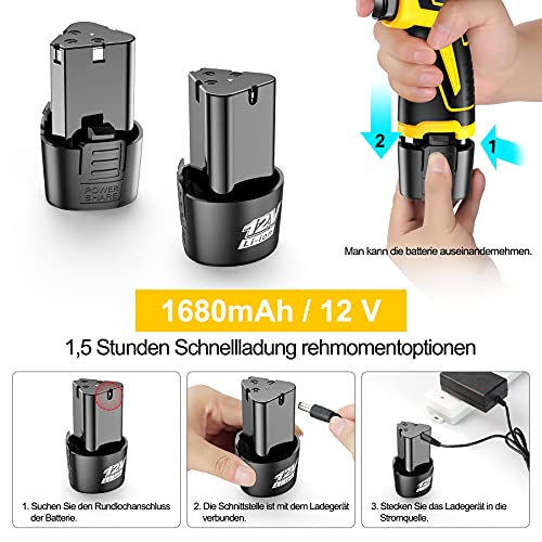 Jay lene Akkuschrauber,25 + 3 Drehmomentoptionen Bohrmaschine,Akku Bohrschrauber Set mit Zwei 12V/1500amh Akkus,3 Modi… – Bild 5