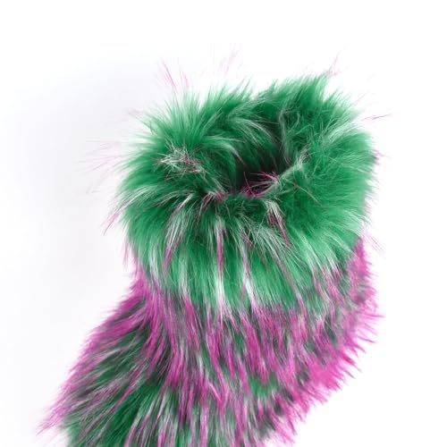 Image of Fashion Fur Boots,Flat Heel Comfy Plush Warm Snow Booties,2025 Winter Outdoors Furry Boots,Mid-Calf Faux fur Boot for Women.