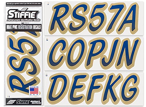 Image of STIFFIE Whipline Navy /Metallic Gold 3 inch Boat & PWC Registration Decals • Numbers Letters Stickers