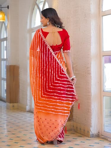 Image of SIRIL Women's Georgette Bandhani Printed Saree With Unstitched Blouse Piece