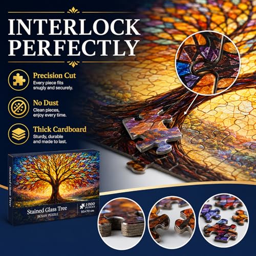 Rompecabezas Tree of Life para adultos, 1000 piezas, estilo vidrieras miniatura 6