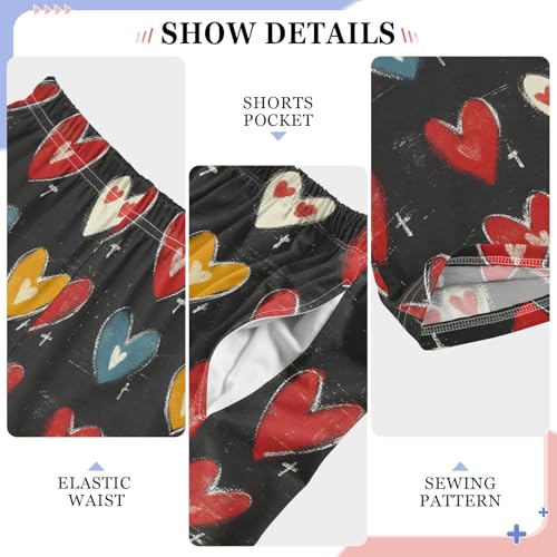 Hearts Watercolor Red D Long Pajama Pants Bottoms Soft Sleepwear with Pockets4