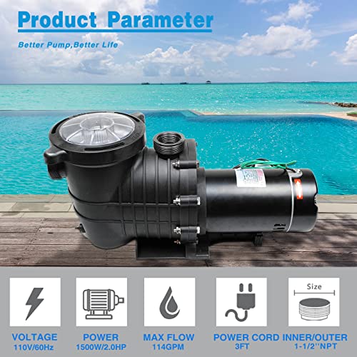 Image of TRUPOW 2.0HP 110GPM Swimming Pool Pump 110V Garden InGround and Above Ground Pool Water Pump with Strainer Filter Basket