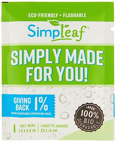Simpleaf Flushable Wipes Travel Size - Eco-Friendly, Paraben & Alcohol Free - Hypoallergenic & Safe For Sensitive Skin - Aloe Vera Single Pack Wet Wipes (1 X 30 Count) Pack #TOP2