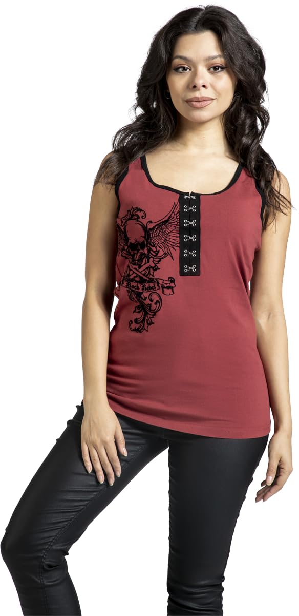Rock Rebel by EMP Femme Top Bordeaux avec Ourlet contrasté à l'encolure