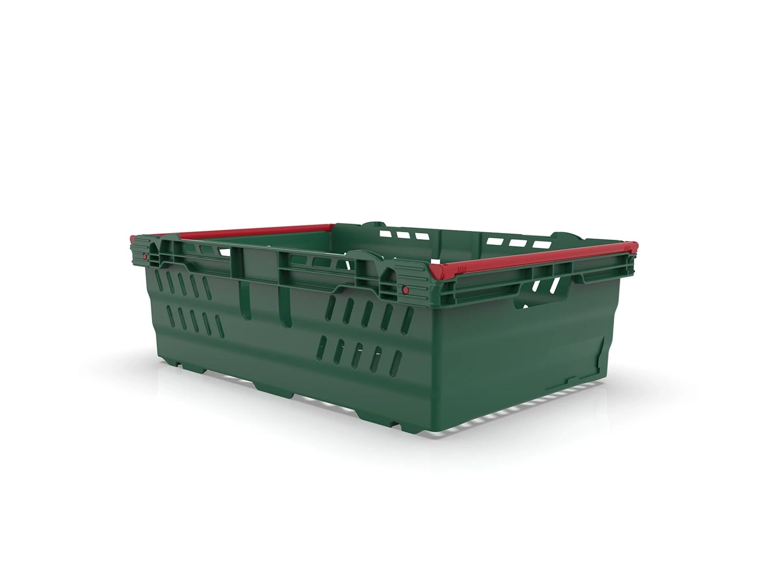 Autorce Red, Blue, Green Stacking Nesting Crate Ventilated With Bale Arm Plastic Box, Durable Foldable Stackable Crate Supermarket Storage Box (46 Litre - 400X600x200mm - Green)