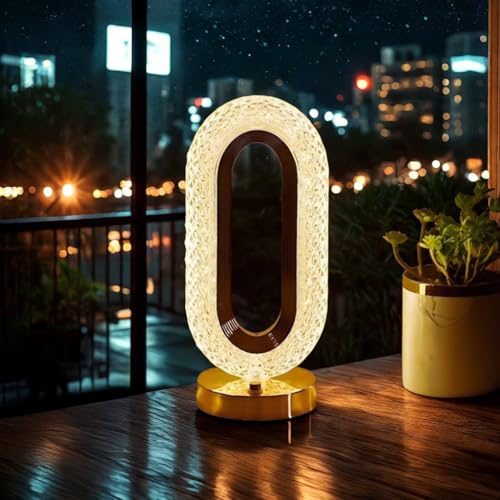Image of CRAE Oval Crystal Desk Lamp-Touch Control Night Light with Stand, Bedside Lamp, Home Furnishing Decoration, Perfect for Gifts (Oval)