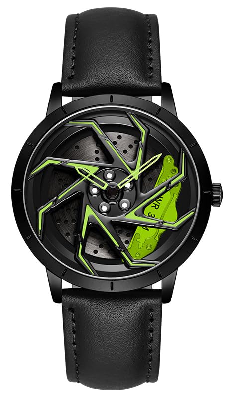 Image of FANMIS Men's Racing Car Wheel Watch 3D Spinning Dial Stainless Steel Watch | Creative 3D Spinning Car Quartz Large Skeleton Face and 30M Water Resistance Designed for Car Fans and Daily Wear.