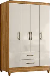 Guarda Roupas Solteiro 4 Portas 2 Gavetas Armany Madeirado/Off White
