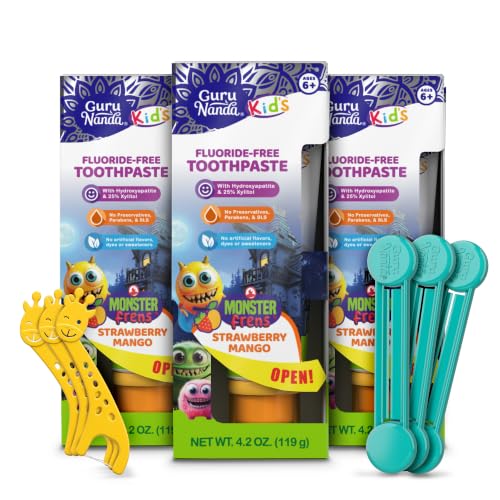 Image of GuruNanda Kids Toothpaste, Strawberry Mango, SLS & Fluoride Free, 3x4.2 oz