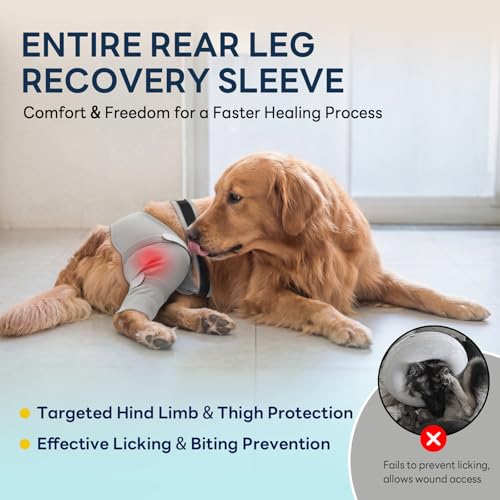 Image of Dog Sleeve for Rear Legs to Stop Licking, Upgraded Recovery Sleeve for Hind Back Leg Wounds,TPLO, ACL Surgery, Light Comfortable Cone Alternative, Right,2XL, Grey