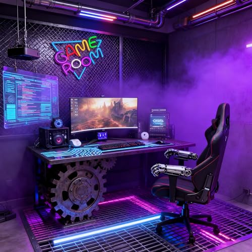 Image of Game room Neon Sign, living Room Decor USB Electronic Lamp | LED Gaming Wall Decor, Best Gamer Gifts for Boys, Youngsters, USB Light Compatible with Laptop, Computer Accessories (Game Room)