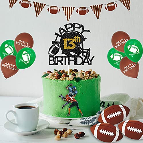 Image of Festiko Black & Gold Glitter Football 13th Birthday Cake Topper, Party Decoration, Supplies
