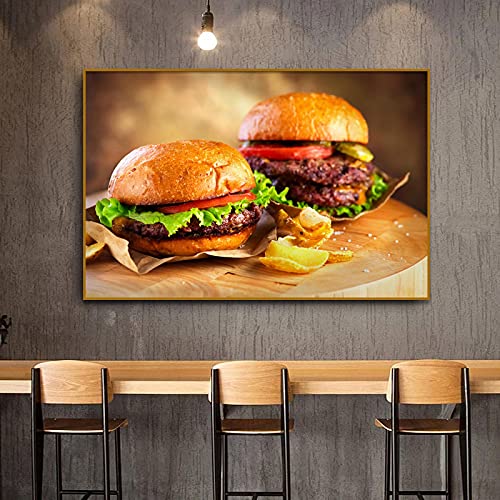Salon Hamburger Nourriture Toile Peinture Grande Affiche Moderne pour Cuisine Épurée